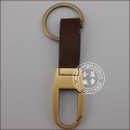 Leather Keychain with Gold Plated Metal Keyring (GZHY-KA-014)