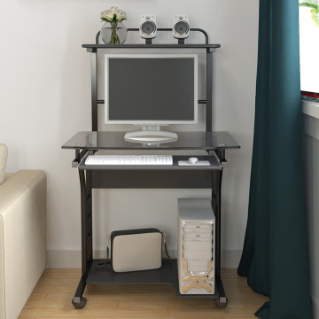Mobiler Home Office-Computertisch mit Glastischplatte