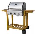 3 Burner Gas Grill with Wooden Trolley