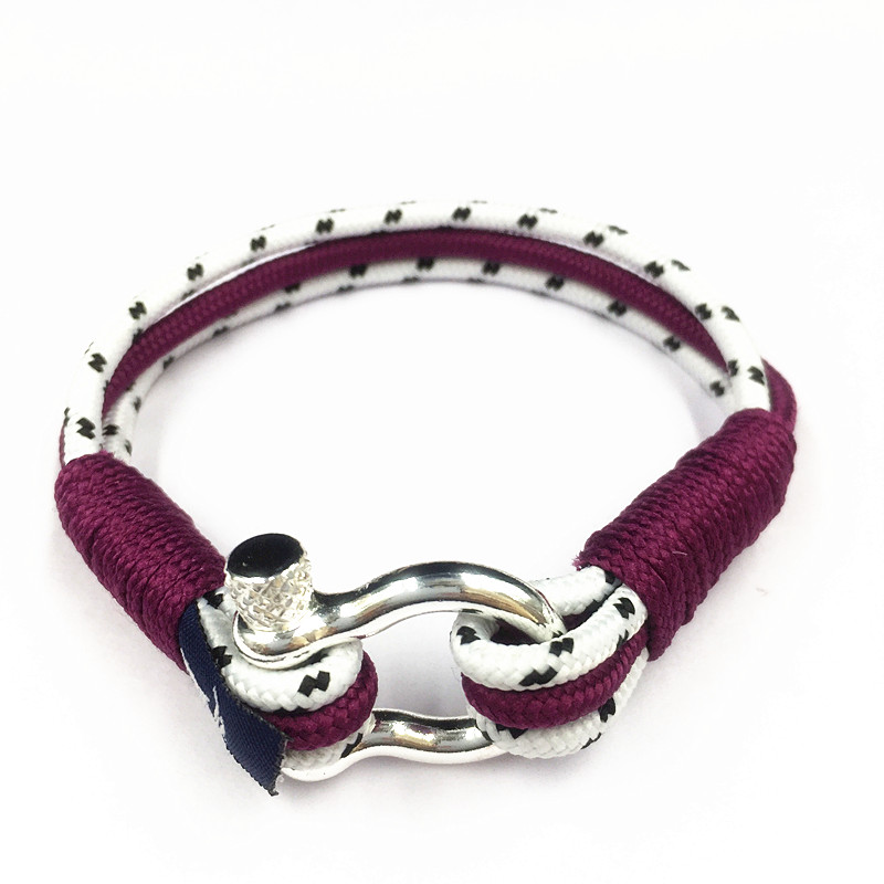 Stainless Steel Shackle Cotton Nylon Cord Bracelet