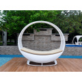 White rattan outdoor side sunbed with canopy