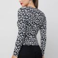 Womens Fashion Yarn Dye Jacquard Long Sleeve T-Shirts