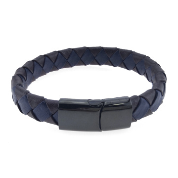 Simple mens woven genuine leather bracelet