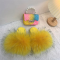 Kids Colorful Toddler Faux Fox Fur Slippers Slides