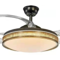 Ventilateur de plafond rétractable moderne noir avec lampe en cristal