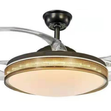 Ventilateur de plafond rétractable moderne noir avec lampe en cristal