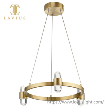 Concise design style three crystal metal ring pendant light for living room bedroom