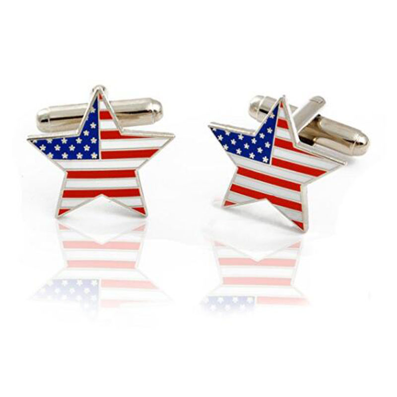 USA Flag Silver Cuff Links