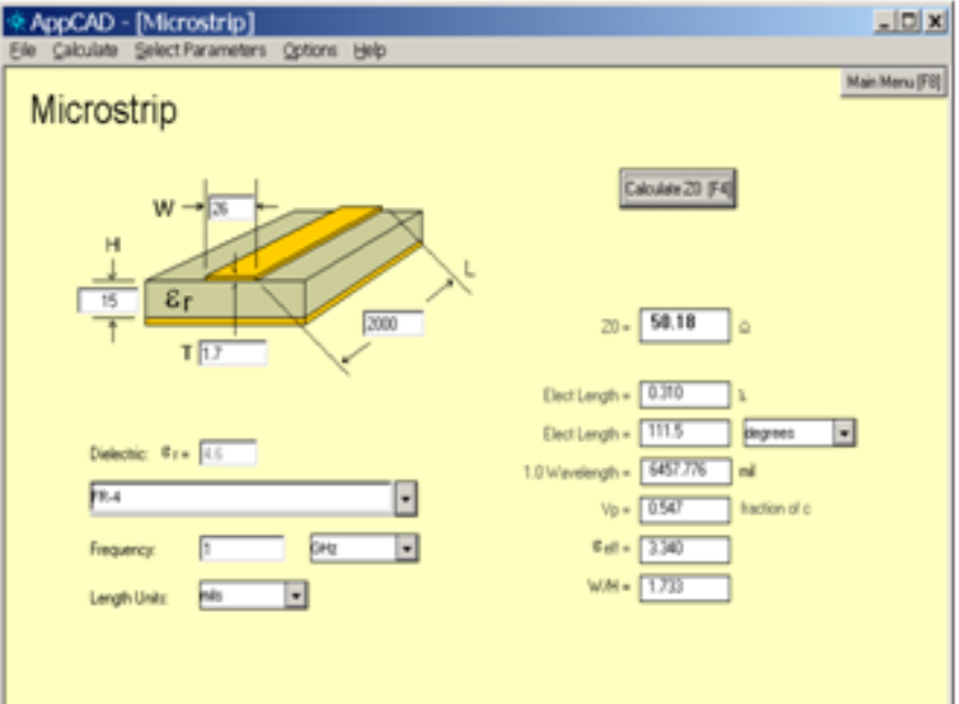 Microstrip calculator