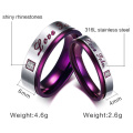 Purple Classic Titanium Steel Carve Love You Couples Ring With Rhinestone