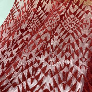 Red Trisngle Pattern Embroidery Fabric On Tone