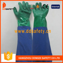 Double Color PVC Long Sleeve Green&Blue Latex Glove DHL511