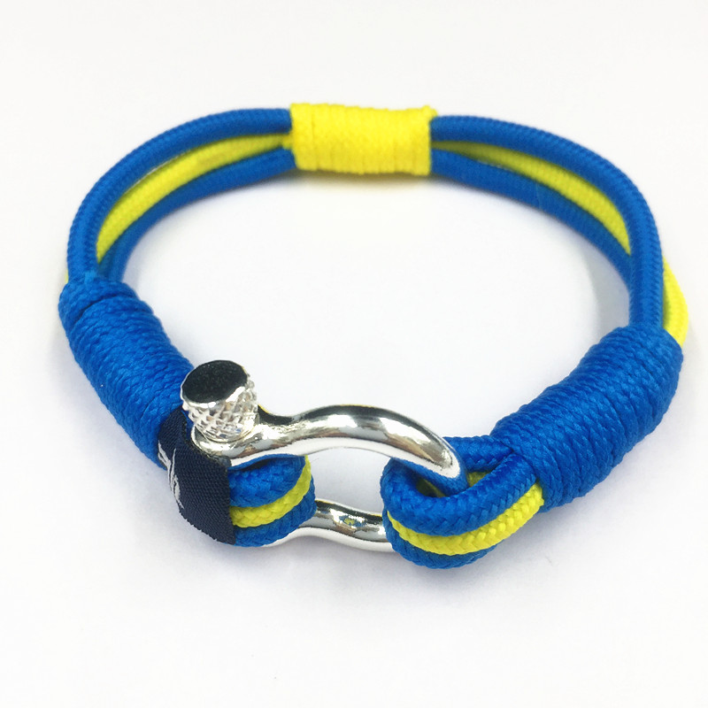 Stainless Steel Shackle Cotton Nylon Cord Bracelet