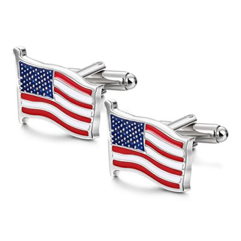 USA Flag Silver Cuff Links