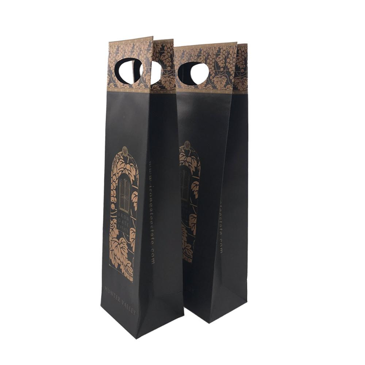 Custom Print Black Wine Bottle Paper Bag