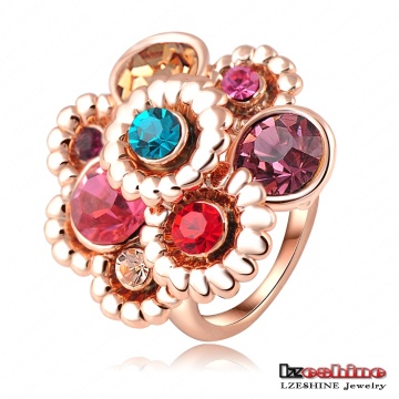 Multicolor Austrian Crystal Flower Engagement Ring (Ri-HQ0003)