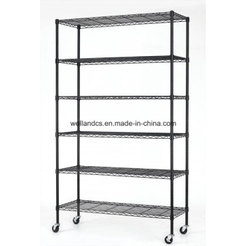 6 Tiers Black Epoxy Coated Steel Wire Shelving for Sundries Storage & Garage Storage