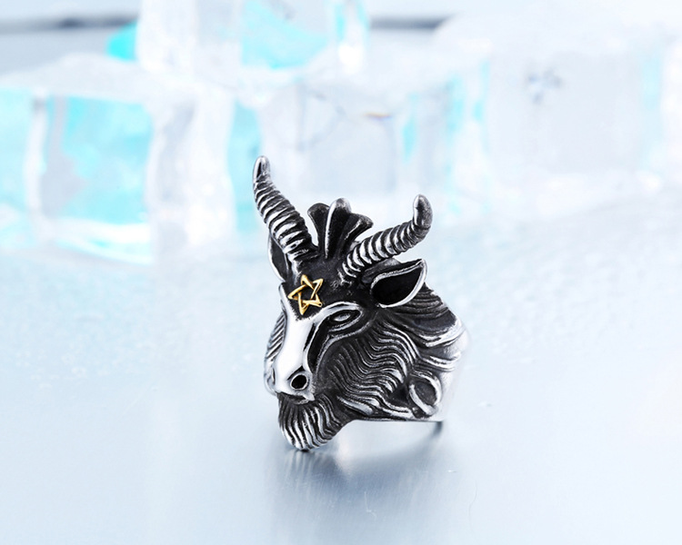 Stainless Steel Ring For Men's Satanic Rams Ring