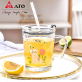 Clear Glass Milk Straw Mugs Drinkware Glass Cup