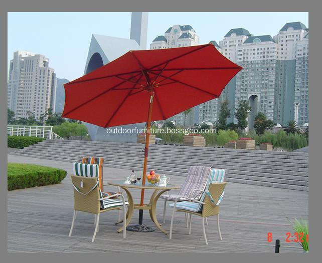 Wooden Tilt Pole 8ribs Red Fabric Umbrella