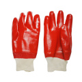 Red PVC coated knitted wrist gripper gloves