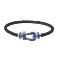 Fred Silver 925 Bracelet Black Stainless Steel Rope Charm Bracelet With Blue Zircon For Man