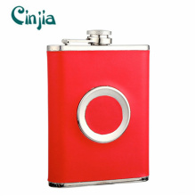 Multifunctional Red Leather Cover Hip Flask with a Portable Cup