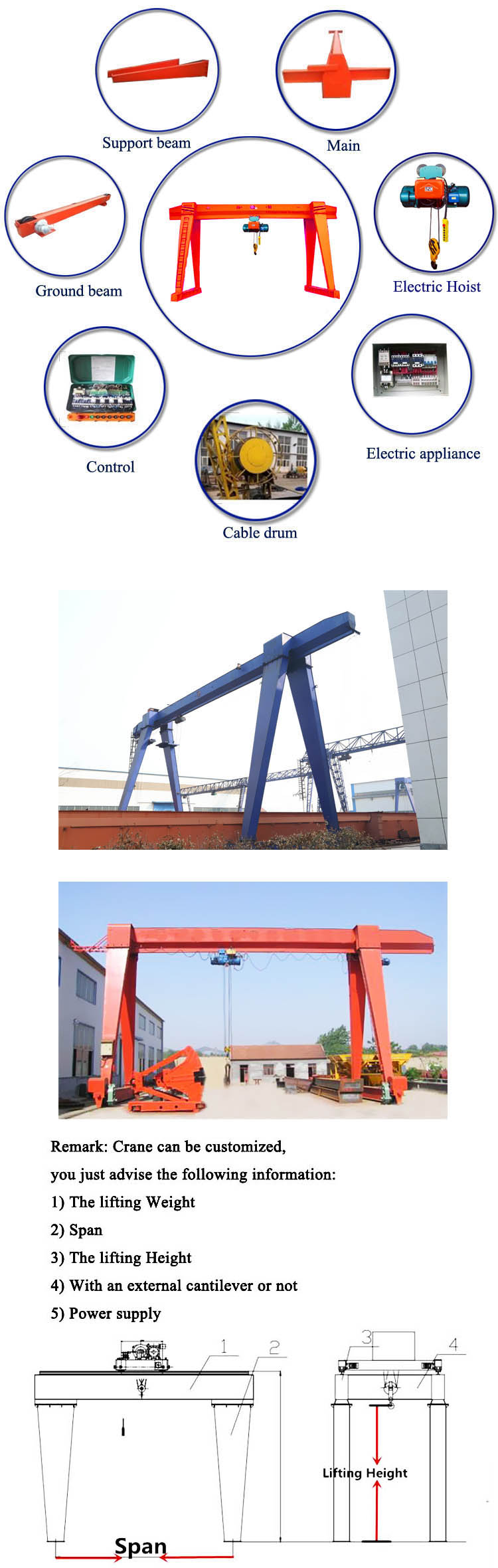 electric hoist single girder gantry crane