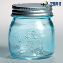 250ml Blue Food Packaging Glass Storage Jar with Silver Lid