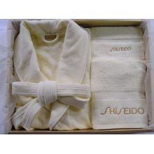 100%cotton velour terry shawl collar bathrobe with towels