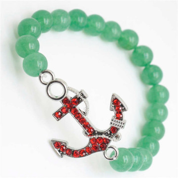 Green Aventurine Gemstone Bracelet with Diamante anchor alloy Piece