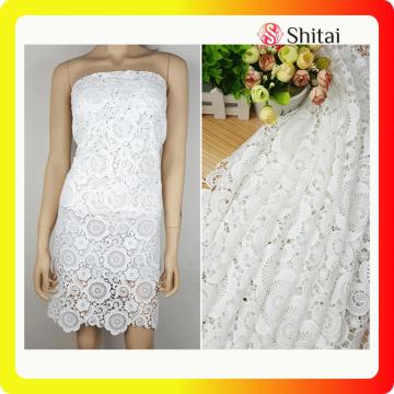 Mesh dress white embroidery lace fabric fashion