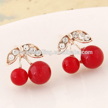 Jinhua 2016 cherry red zircon crystal beautiful unique earring findings alloy