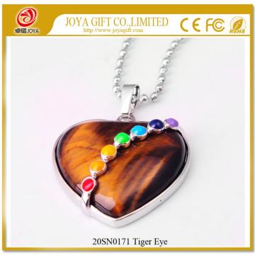 Forma de coração Tiger Eye 7 Chakras Colar De Pedras Preciosas