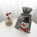 Grey Non-woven Snowman Christmas Drawstring Bags