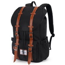 Lässige Canvas Schultasche Vintage Leder Schulter Rucksack Rucksack Bookbag Satchel Wandern Bag