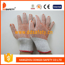 Cotton Polyester Gloves with Red PVC Dots Both Sides Dkp224