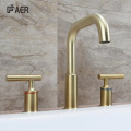 Brushed Gold Lavatory Waterfall 3 Hole Basin Faucet