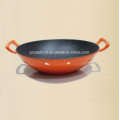 Enamel Cast Iron Wok Cookware with Wooden Cover Dia 36cm