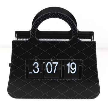 Metal black handbag flip clock