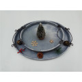 Oval Wooden Plate With Metal Handle