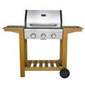 3 Burner Gas Grill with Wooden Trolley