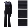 Solid One Shoulder Long Sleeve Wide Leg Jumpsuits