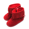 Red Baby Double Tassel Warm Soft Leather Boots