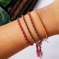 Pulsera de hilo trenzado a mano para escribir y tocar joyas, algodón tibetano, cuentas de cobre, borla, cuerda de mano ajustable