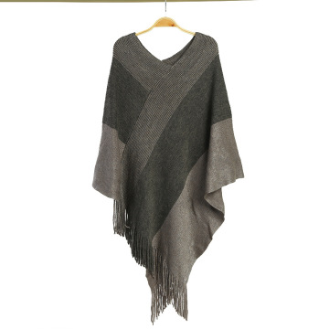 Elegante poncho de chal de punto de mujer