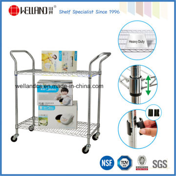 Commercial 2 Tiers Fio de aço inoxidável utilitário Hand Push Trolley