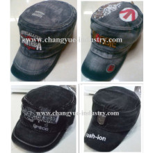 Jeans washed design fashion flat top military cap hat supplier