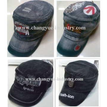 Diseño lavado jeans moda proveedor de sombrero gorra militar tapa plana