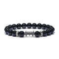 Bat Charm Natural Agate Stone Beads Mens Bracelets